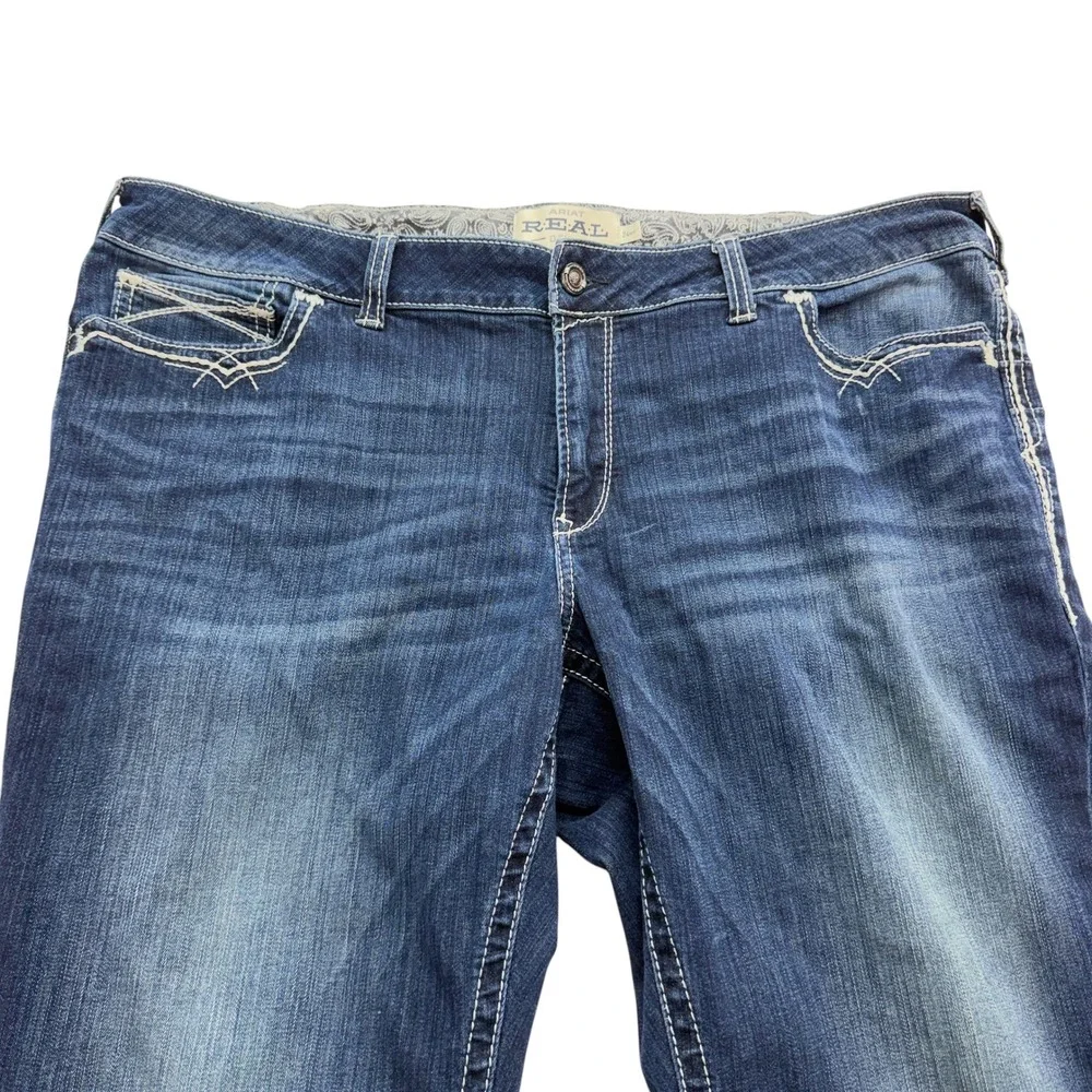 Ariat Womens Jeans 24WR REAL Bootcut Blue Cotton Blend Mid Rise Thick Stitch